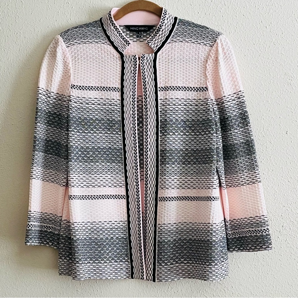 Ming Wang Jacket Open Front Pink & Black Size S EUC Classic Unstructured
